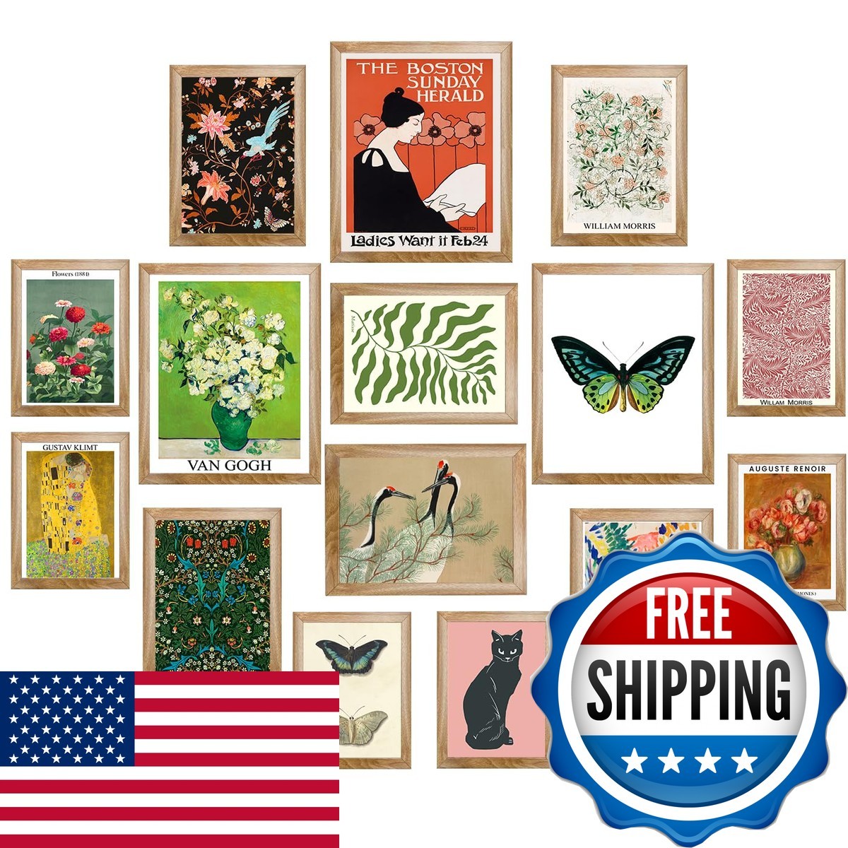 LANCHI95 Eclectic Framed Wall Art Set of 15 Vintage Maximalist Prints