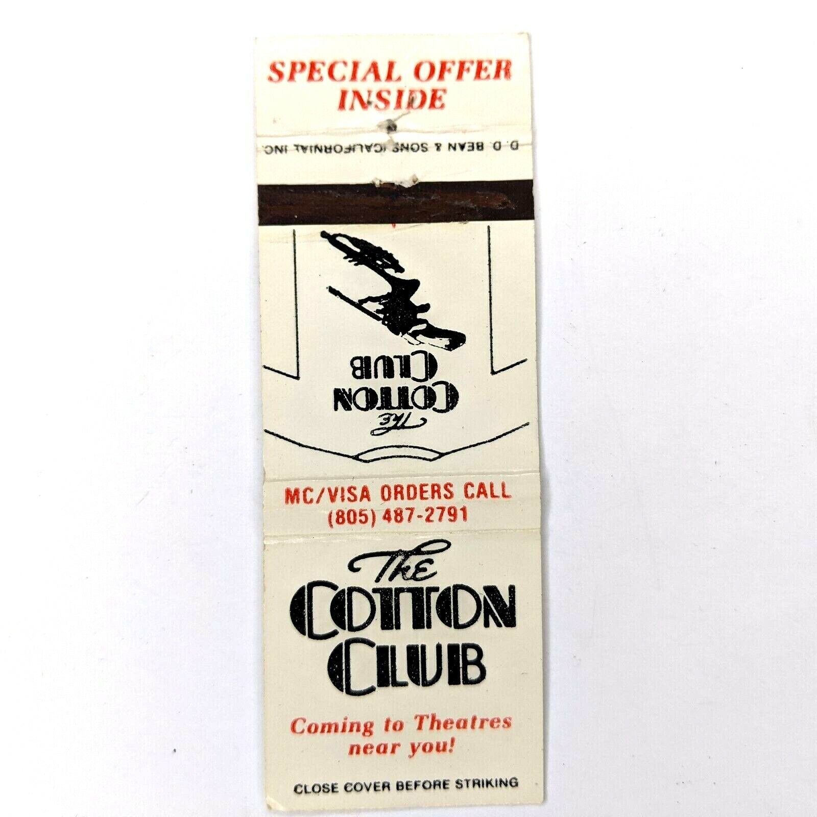 1984 The Cotton Club T-Shirt Advertising Matchbook Cover Orion Picture Match C21
