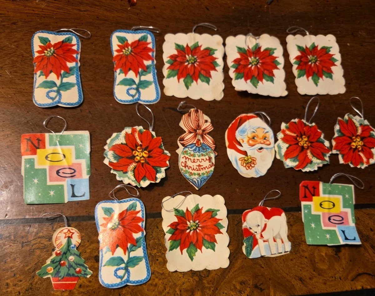 Lot 16 Vintage 1940s - 50s Christmas Ornament/ Tags