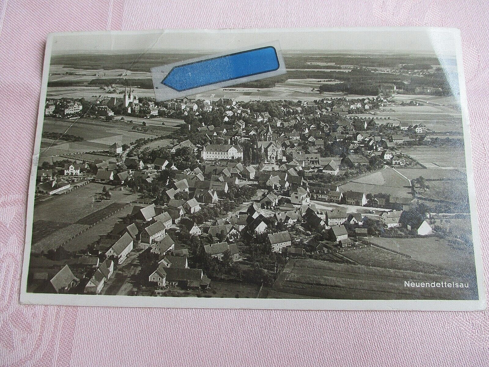 Postcard Neuendettelsau aerial photo 1939 RLM released bend top right Postcard Neuendettelsau aerial photo 1939 RLM released bend top right