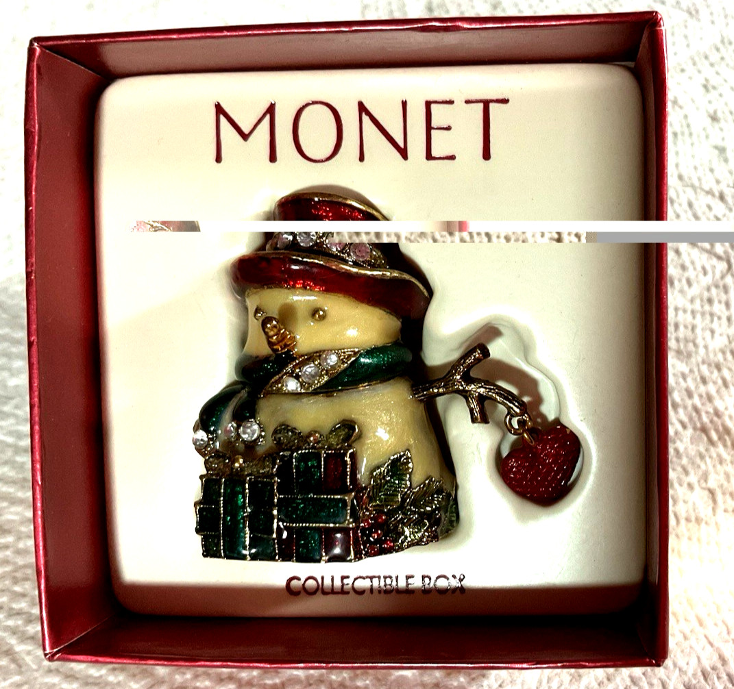 Monet Christmas Snowman Trinket Box NIB Monet Christmas Snowman Trinket Box NIB