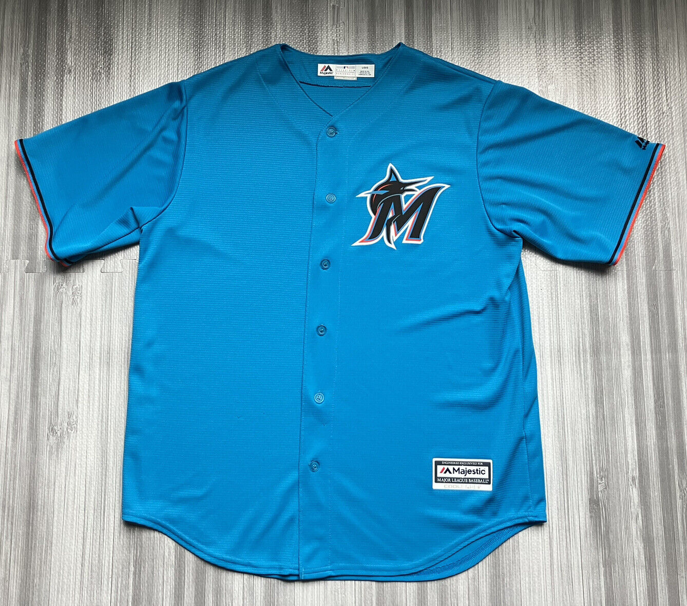 Majestic Miami Marlins Alternate ELECTRIC BLUE Cool Base Jersey Size Large
