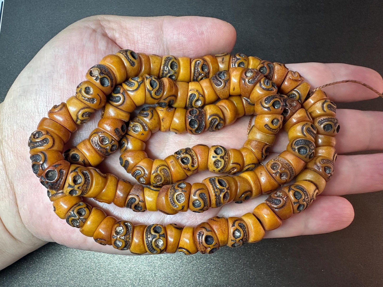 108 Yak Bone Skull Mala, Tibetan Citipati Beads, 11.5mm, Charnel Ground Design, 108 Yak Bone Skull Mala, Tibetan Citipati Beads, 11.5mm, Charnel Ground Design,
