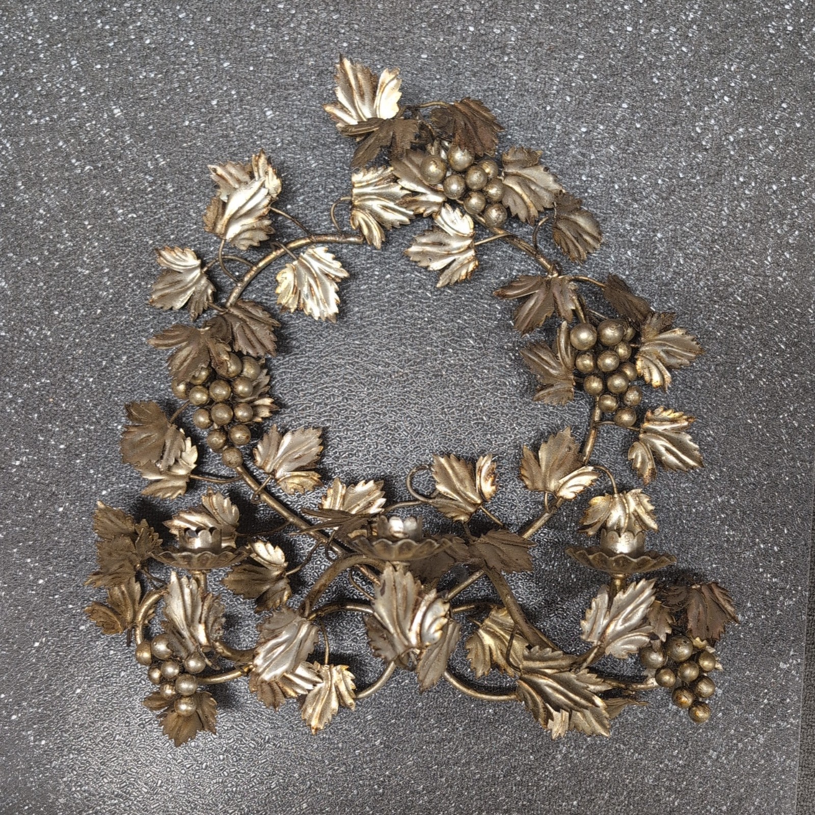 Vtg Large Ornate Italian Gilt Wall Candle Sconce Metal Decor with Grapes 