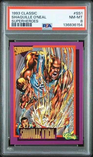 1993 CLASSIC SHAQUILLE O'NEAL SUPERHEROES #SS1 NM/MT PSA8 PROMOTIONAL BACK 1993 CLASSIC SHAQUILLE O'NEAL SUPERHEROES #SS1 NM/MT PSA8 PROMOTIONAL BACK