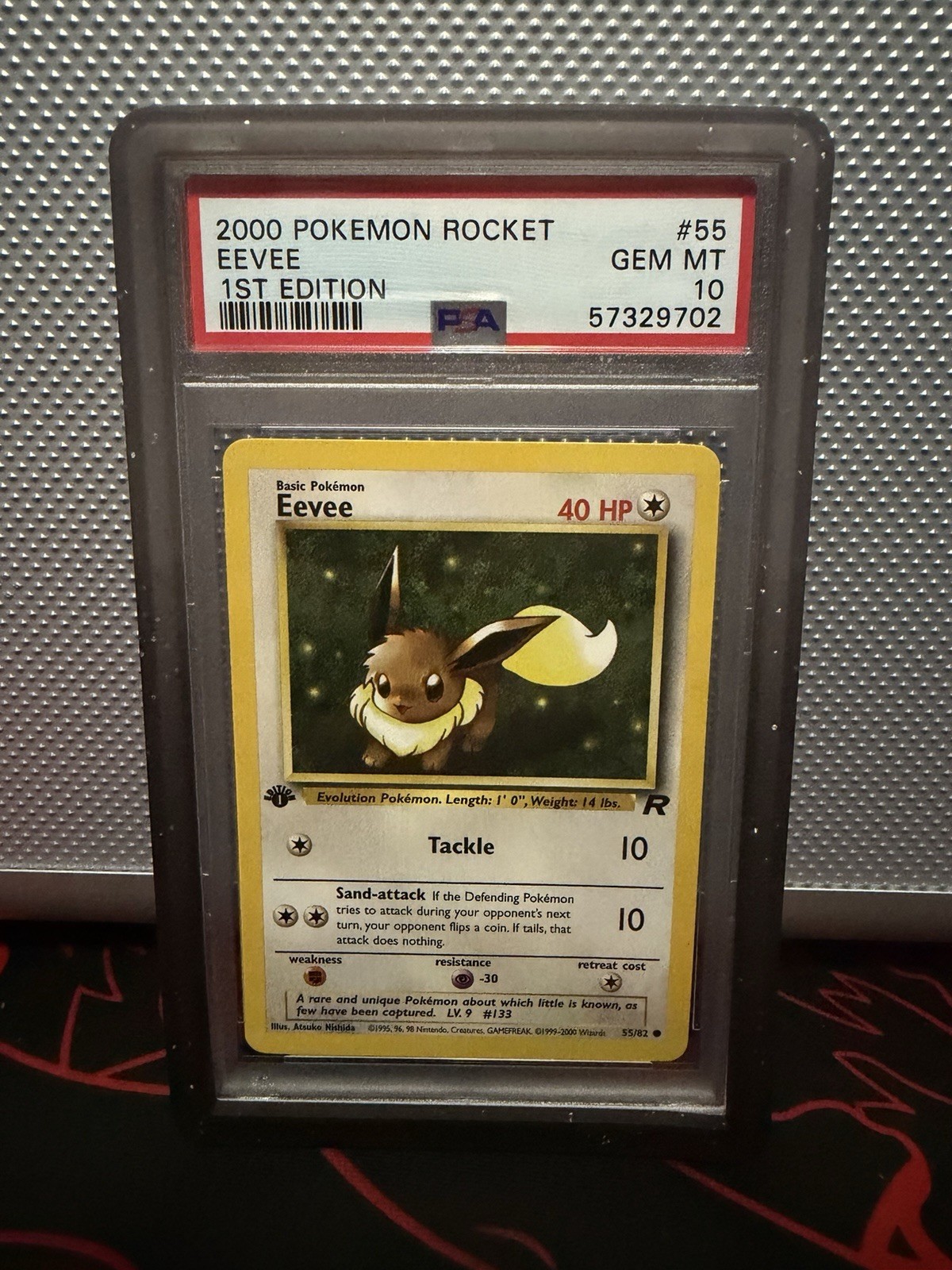 PSA 10 Pokémon 2000 Team Rocket Eevee 1st Edition Card #55 English PSA 10 Pokémon 2000 Team Rocket Eevee 1st Edition Card #55 English