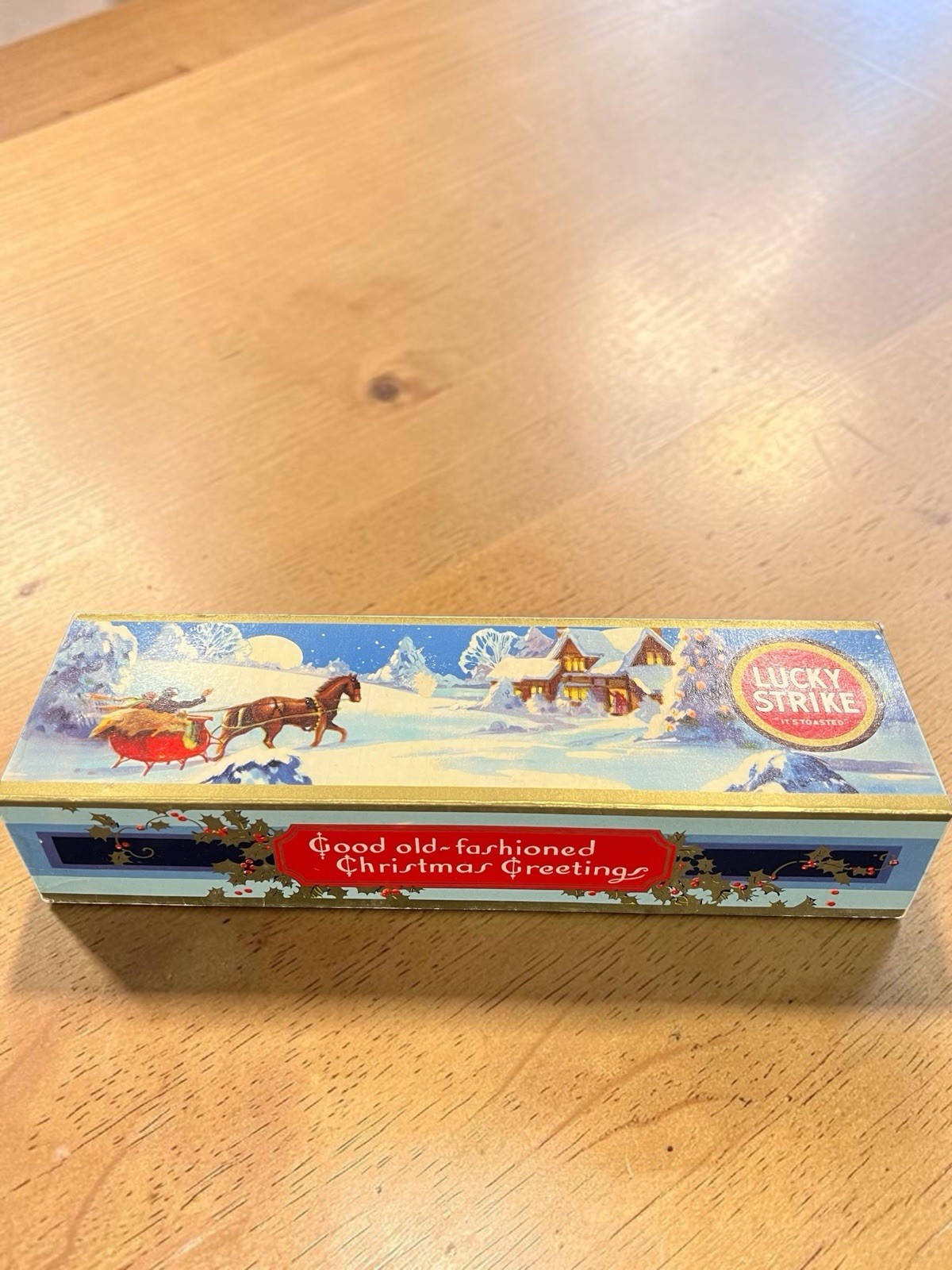 Vintage Empty Lucky Strike Christmas Cigarette Carton Sleeve Winter Sleigh Vintage Empty Lucky Strike Christmas Cigarette Carton Sleeve Winter Sleigh