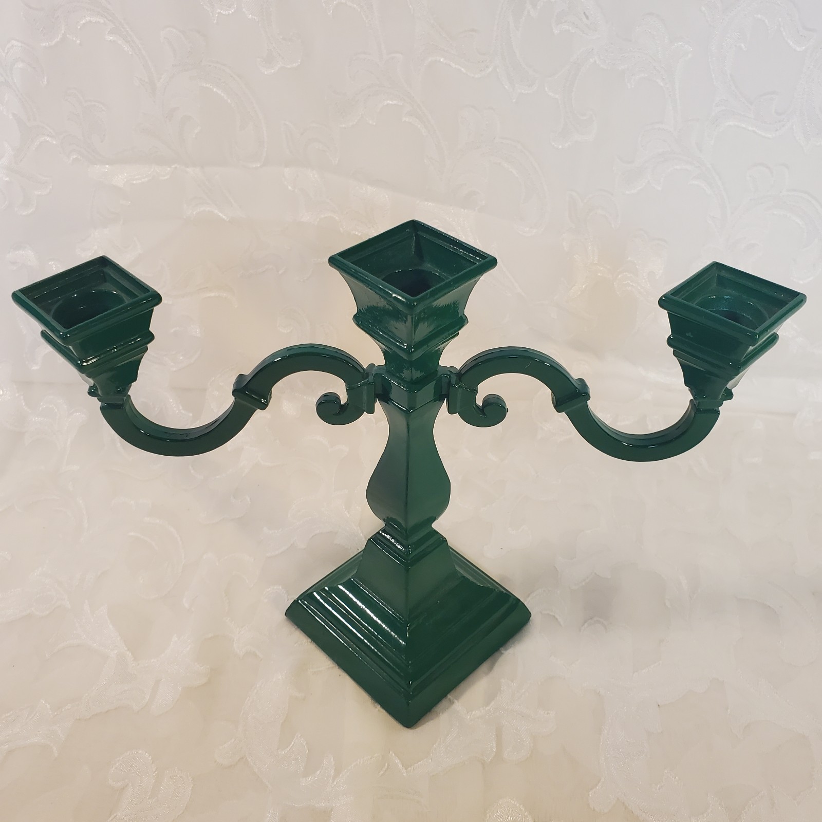 Vintage Metal English Hunter Green Candelabra three branched Vintage Metal English Hunter Green Candelabra three branched