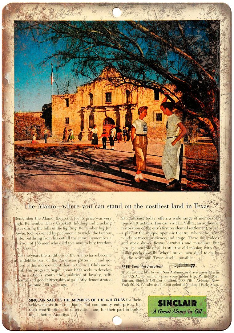 Sinclair The Alamo Motor Oil Vintage Ad Reproduction Metal Sign A902 Sinclair The Alamo Motor Oil Vintage Ad Reproduction Metal Sign A902