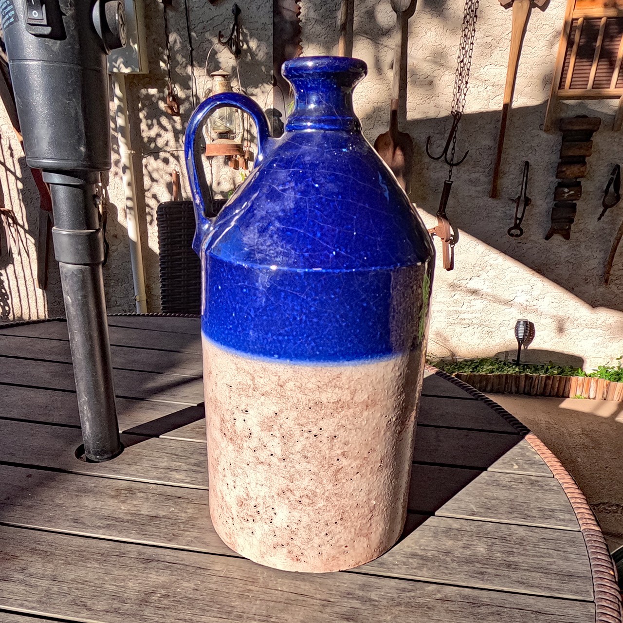 Large Antique Stoneware Blue and Gray Jug Large Antique Stoneware Blue and Gray Jug