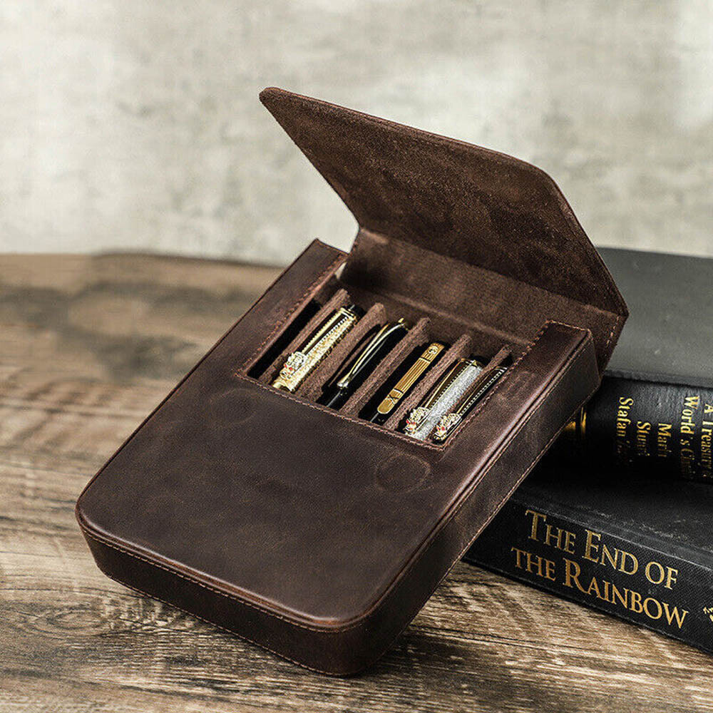 NEW Vintage Genuine Leather Pen Case Office Pencil Holder Pens Organizer Bag USA NEW Vintage Genuine Leather Pen Case Office Pencil Holder Pens Organizer Bag USA