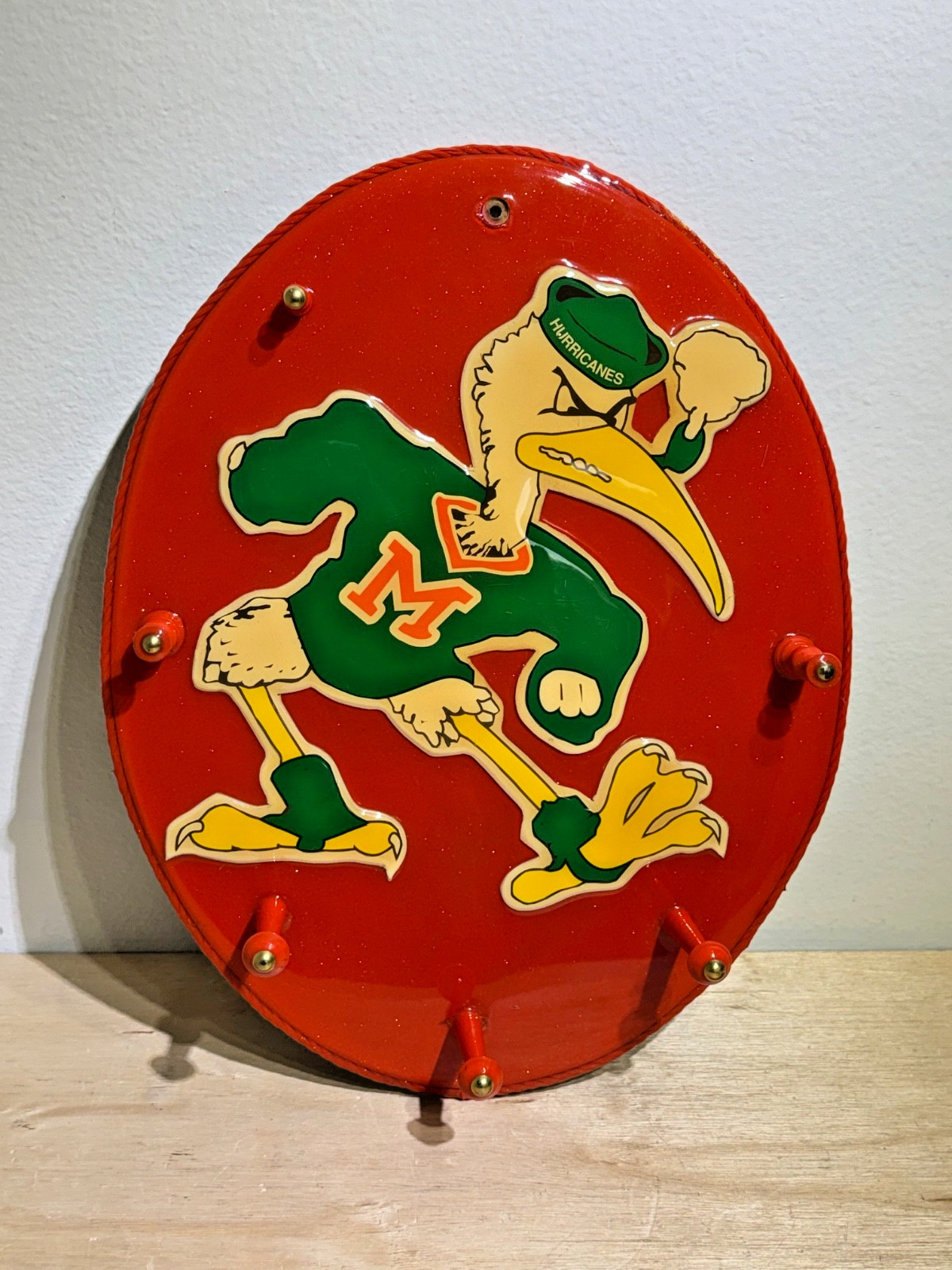 Vintage University of Miami Hurricanes Wall Plaque | Hat Rack Key Holder | OOAK