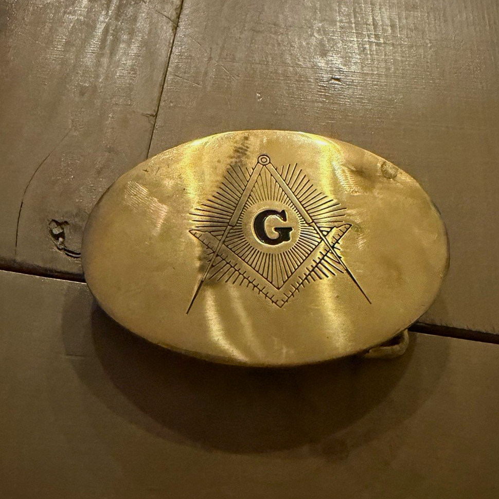 Vintage 1978 Baron Masonic Belt Buckle Solid Brass Freemason Square Compass G Vintage 1978 Baron Masonic Belt Buckle Solid Brass Freemason Square Compass G
