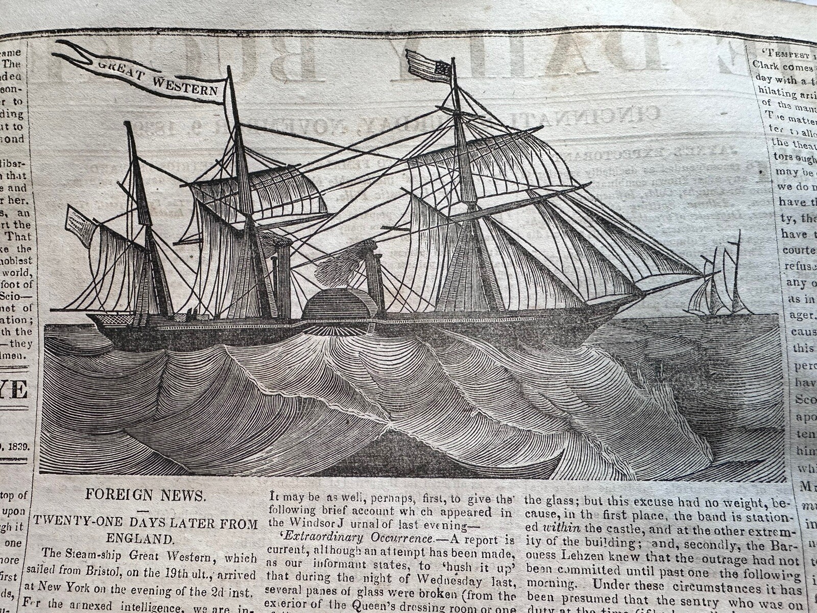 1839 SS Great Western Steamer Steamship Newspaper W/ Engraving Steam Ship Boat 1839 SS Great Western Steamer Steamship Newspaper W/ Engraving Steam Ship Boat