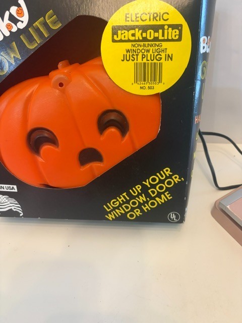 Vintage Halloween Pumpkin Blinky Window Light Up Blow Mold USA Jack-o-lite 9