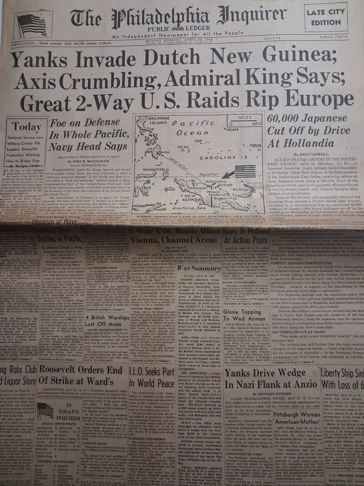 1944 THE PHILADELPHIA INQUIRER April 24 WWII 1944 THE PHILADELPHIA INQUIRER April 24 WWII