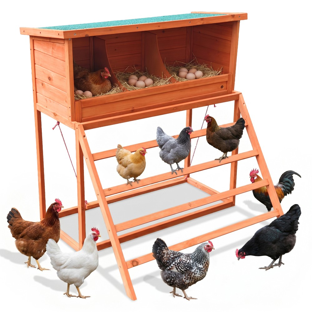 3-in-1 Wooden Chicken Nesting Box with Perch & Swing, 3 Compartments for Hens 3-in-1 Wooden Chicken Nesting Box with Perch & Swing, 3 Compartments for Hens