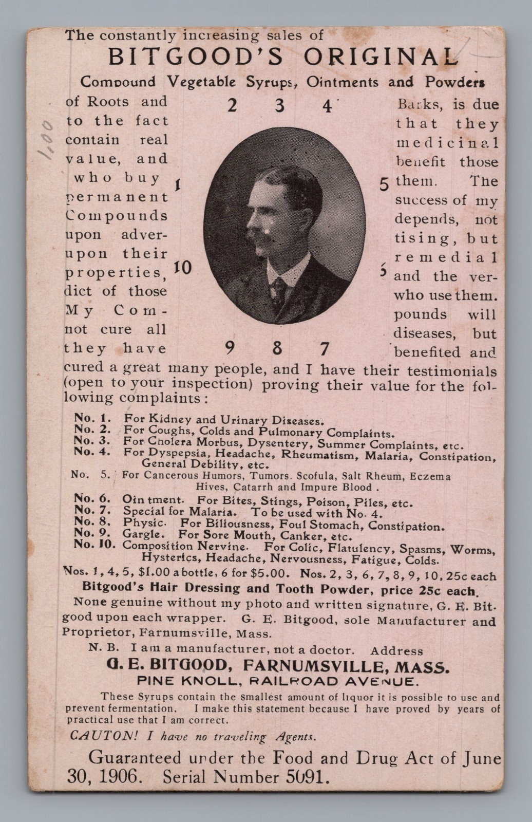 1906 G. E. Bitgood RX Medicine Trade Card Farnumsville Mass Advertising SCARCE 1906 G. E. Bitgood RX Medicine Trade Card Farnumsville Mass Advertising SCARCE