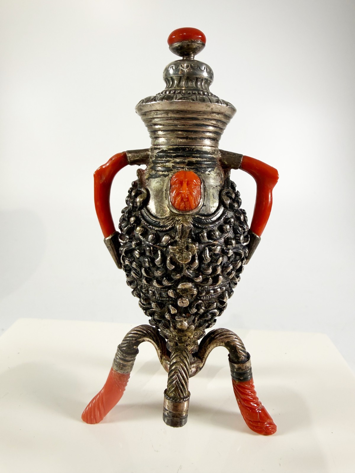 Antique 18th / 19th Century Italian Trapani Silver & Coral Cameo Scent Bottle