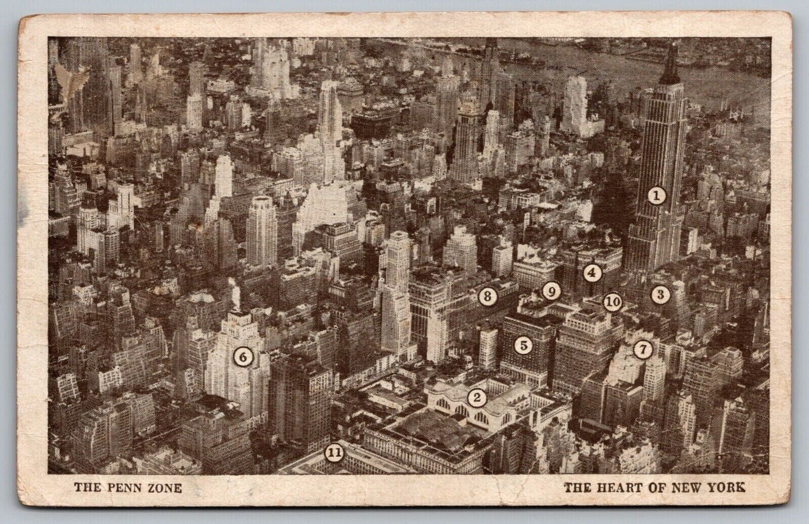 The Penn Zone Heart Of New York 1947 Aeria View Postcard