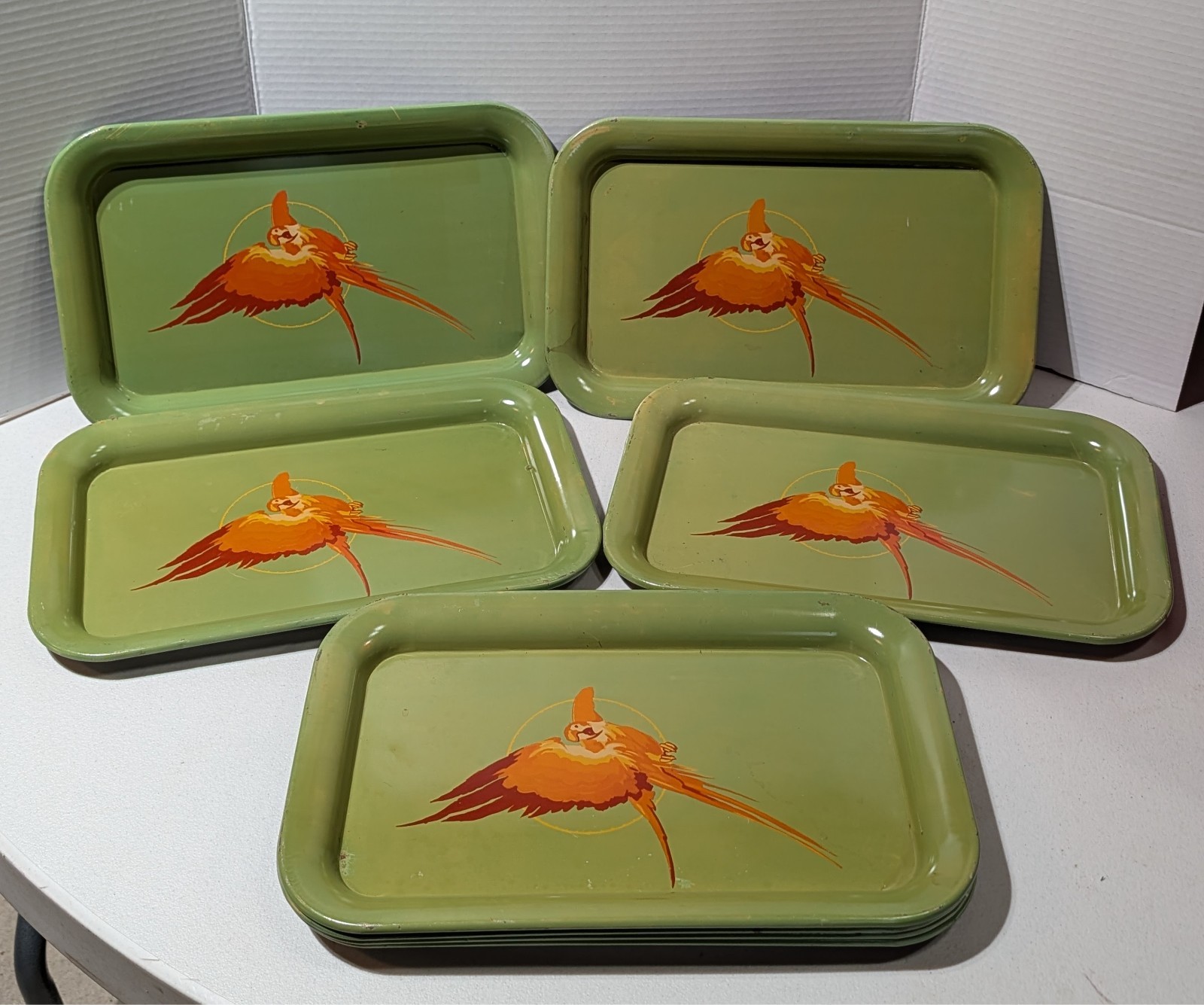 VTG 1950's Toleware Tole Orange Parrot Metal Serving Trays 9 VTG 1950's Toleware Tole Orange Parrot Metal Serving Trays 9