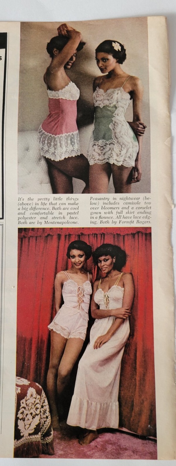 1977 African American women Montenapoleone Formfit lingerie clipping ad 1977 African American women Montenapoleone Formfit lingerie clipping ad
