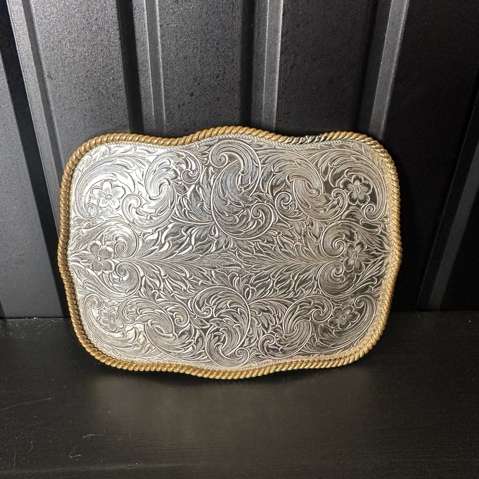 Vtg Authentic Montana Silversmith Buckle Scroll Engraving German Silver Cowboy Vtg Authentic Montana Silversmith Buckle Scroll Engraving German Silver Cowboy