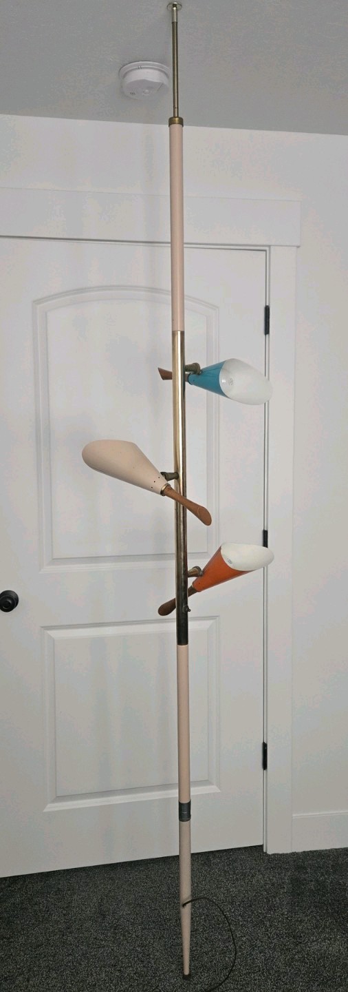 Vintage MID CENTURY MODERN Tension Pole Lamp ~ WOOD BRASS SHADES ~ ATOMIC MCM Vintage MID CENTURY MODERN Tension Pole Lamp ~ WOOD BRASS SHADES ~ ATOMIC MCM