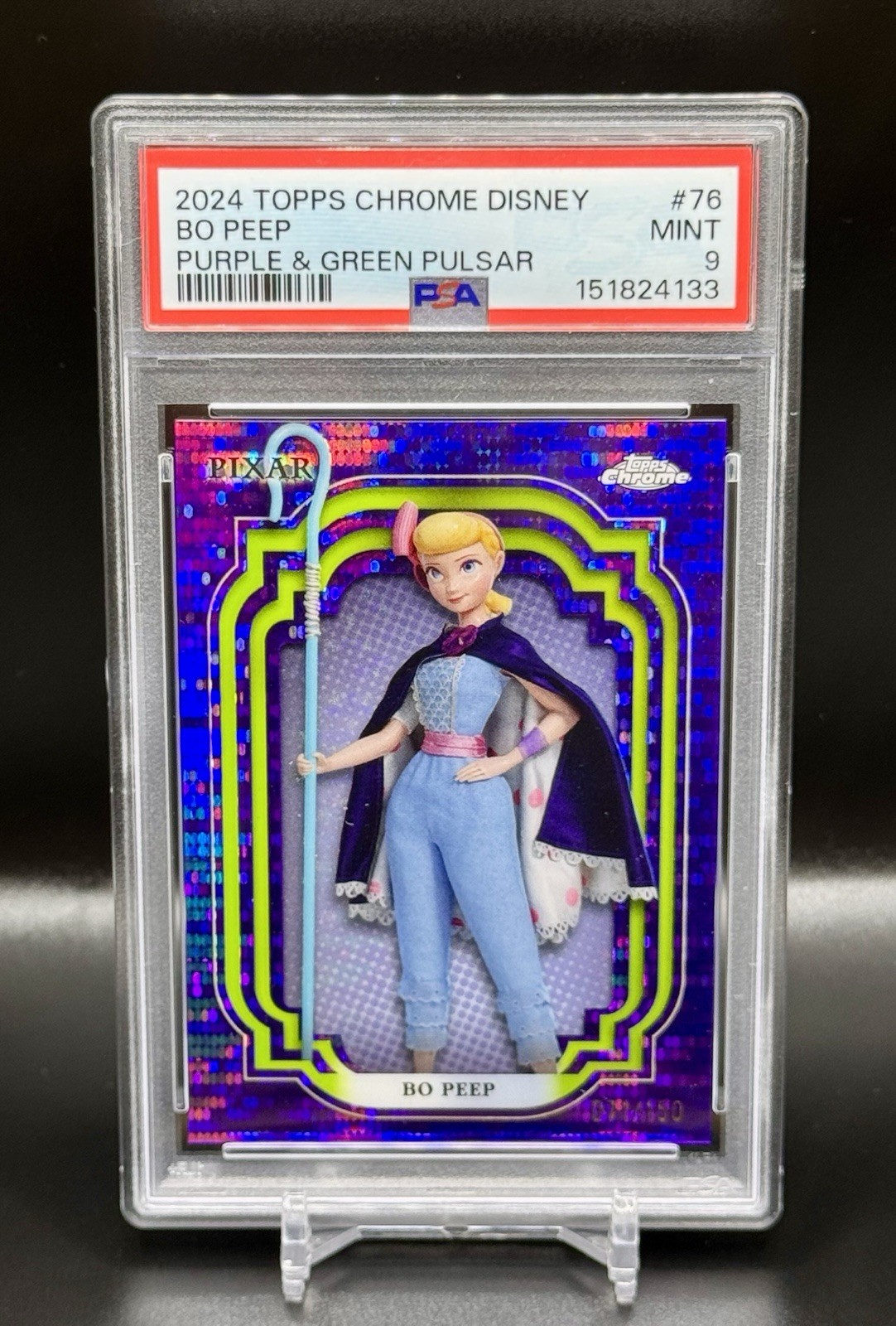 2024 Topps Chrome Disney Purple & Green Pulsar #76 Bo Peep /150 PSA 9 2024 Topps Chrome Disney Purple & Green Pulsar #76 Bo Peep /150 PSA 9