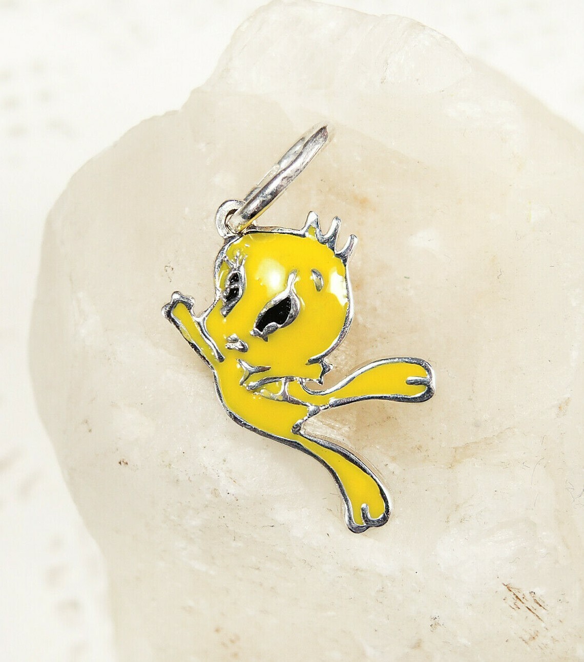 Looney Tunes Tweety 925 silver pendant - Funny Enameled cartoon bird charm Looney Tunes Tweety 925 silver pendant - Funny Enameled cartoon bird charm