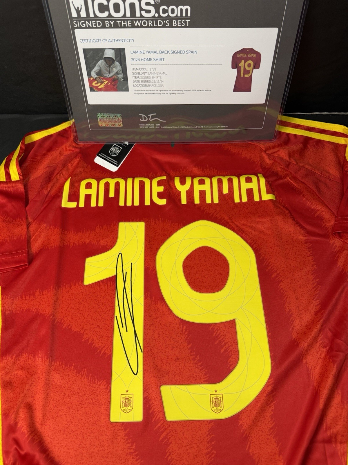 Lamine Yamal Signed Spain Jersey 2024 European Champion Icons COA Lamine Yamal Signed Spain Jersey 2024 European Champion Icons COA