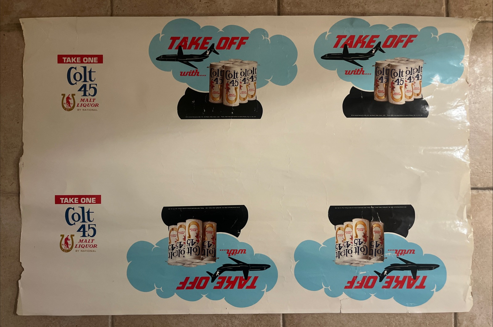 RARE 1970’s Take Off with Colt 45 Malt Liquor Playboy Advertising Display Poster