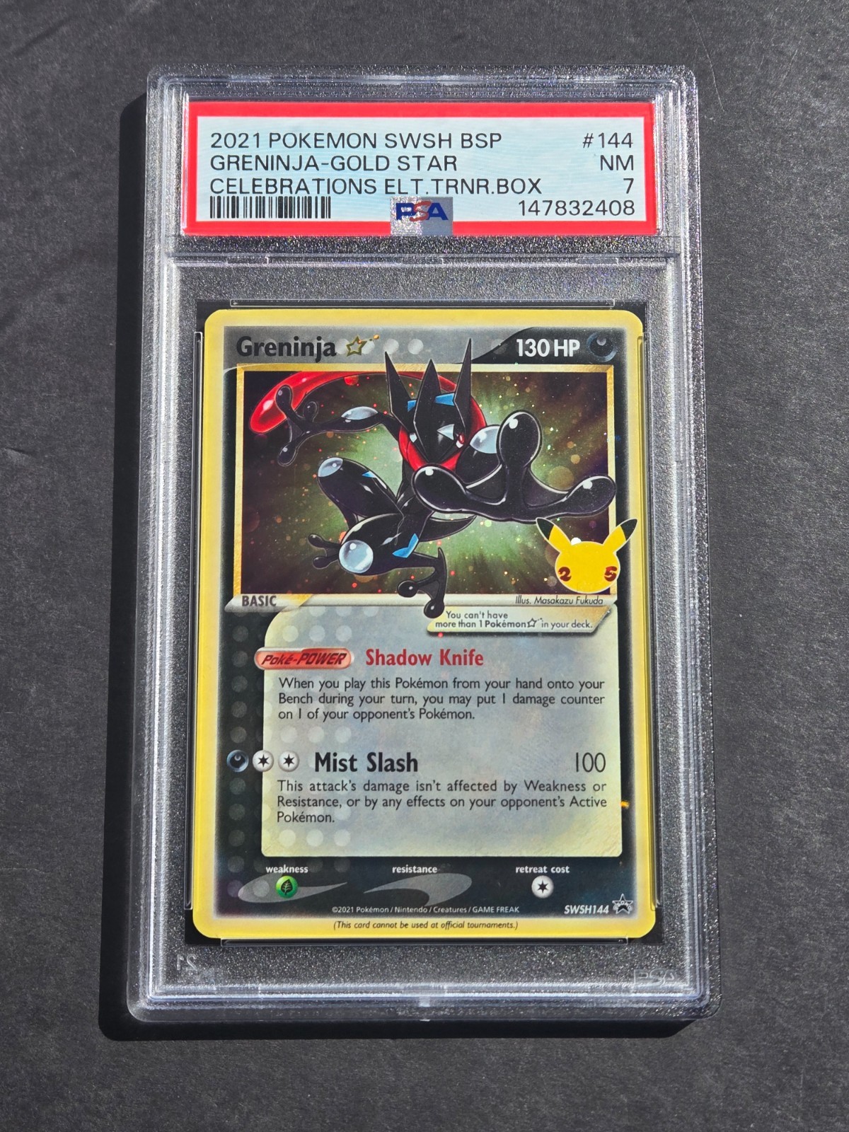 PSA 7 GRENINJA SWSH144 - CELEBRATIONS 25TH ANNIVERSARY ETB PROMO - NEAR MINT PSA 7 GRENINJA SWSH144 - CELEBRATIONS 25TH ANNIVERSARY ETB PROMO - NEAR MINT