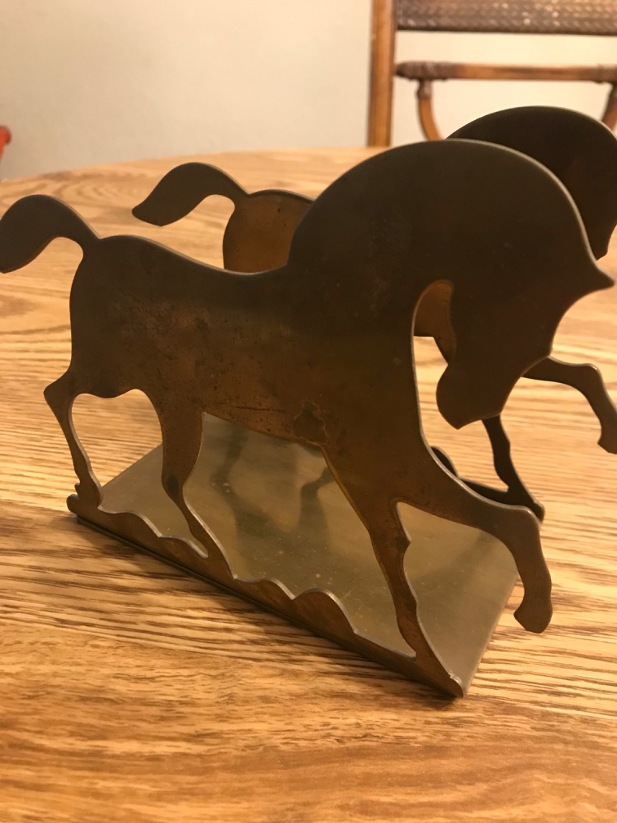 Vintage 1970s Hong Kong Horse Bookends Pair Metal Equestrian Antique Patina
