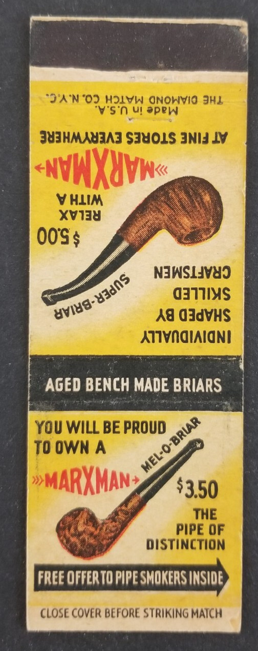 Vintage Marxman Smoking Pipe Tobacco Matchbook Cover Vintage Marxman Smoking Pipe Tobacco Matchbook Cover