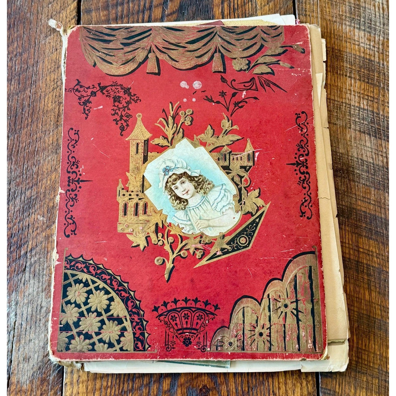 Antique Victorian Scrapbook 1890s Ephemera Album 1897 Chromolithographs Vintage