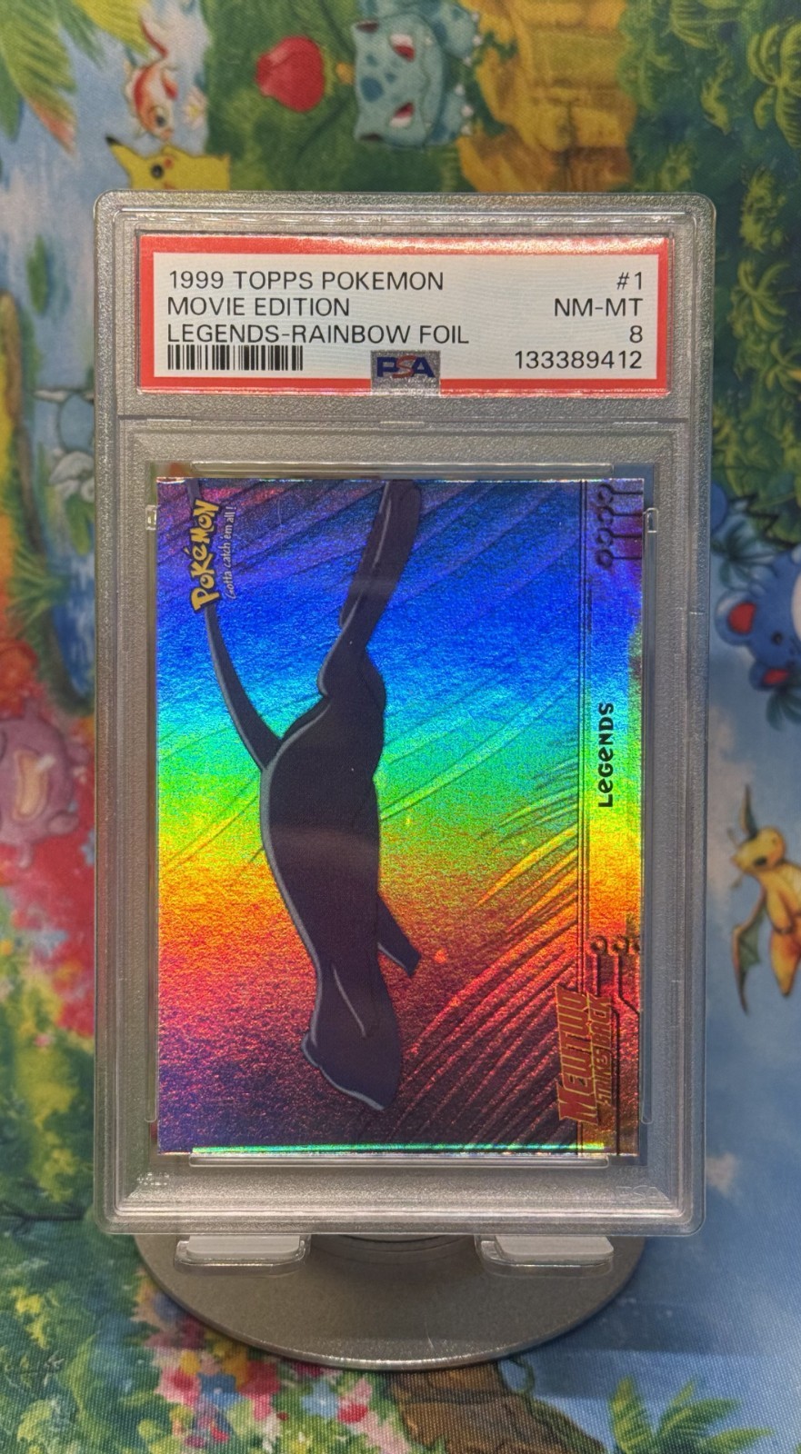 Mewtwo Legends Topps Pokémon Movie #1 1999 Rainbow Foil POP17 PSA 8