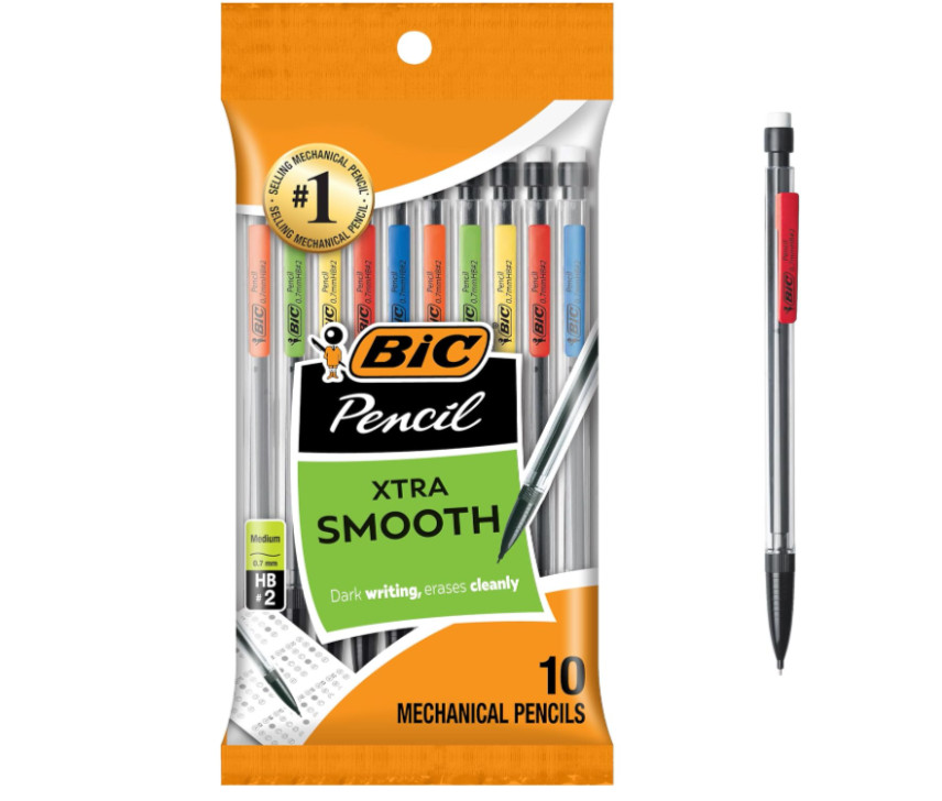 BIC Xtra-Smooth Mechanical Pencils With Erasers, Medium Point (0.7mm), 10-Count 