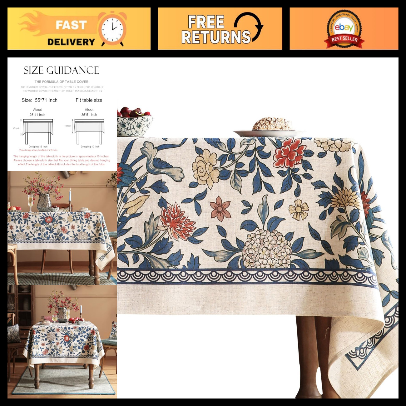 Vintage French Rectangular Tablecloth 71