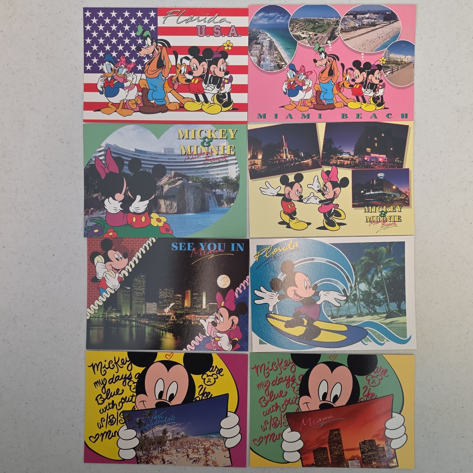 8 VTG Large Disney Postcards Mickey Minnie Donald Daisy Goofy Florida Miami 8 VTG Large Disney Postcards Mickey Minnie Donald Daisy Goofy Florida Miami
