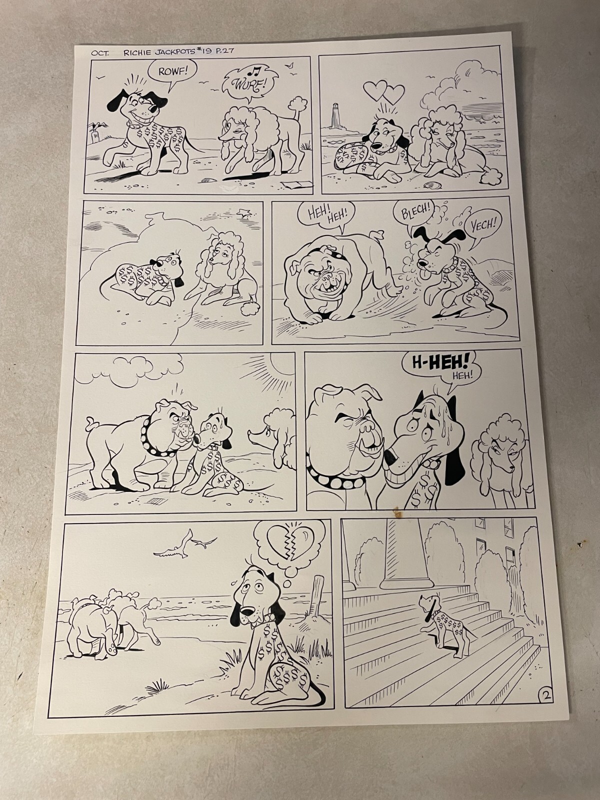 RICHIE RICH JACKPOTS #19 comic book art DOLLAR fight BULLDOG LOVE POODLE 1975 RICHIE RICH JACKPOTS #19 comic book art DOLLAR fight BULLDOG LOVE POODLE 1975
