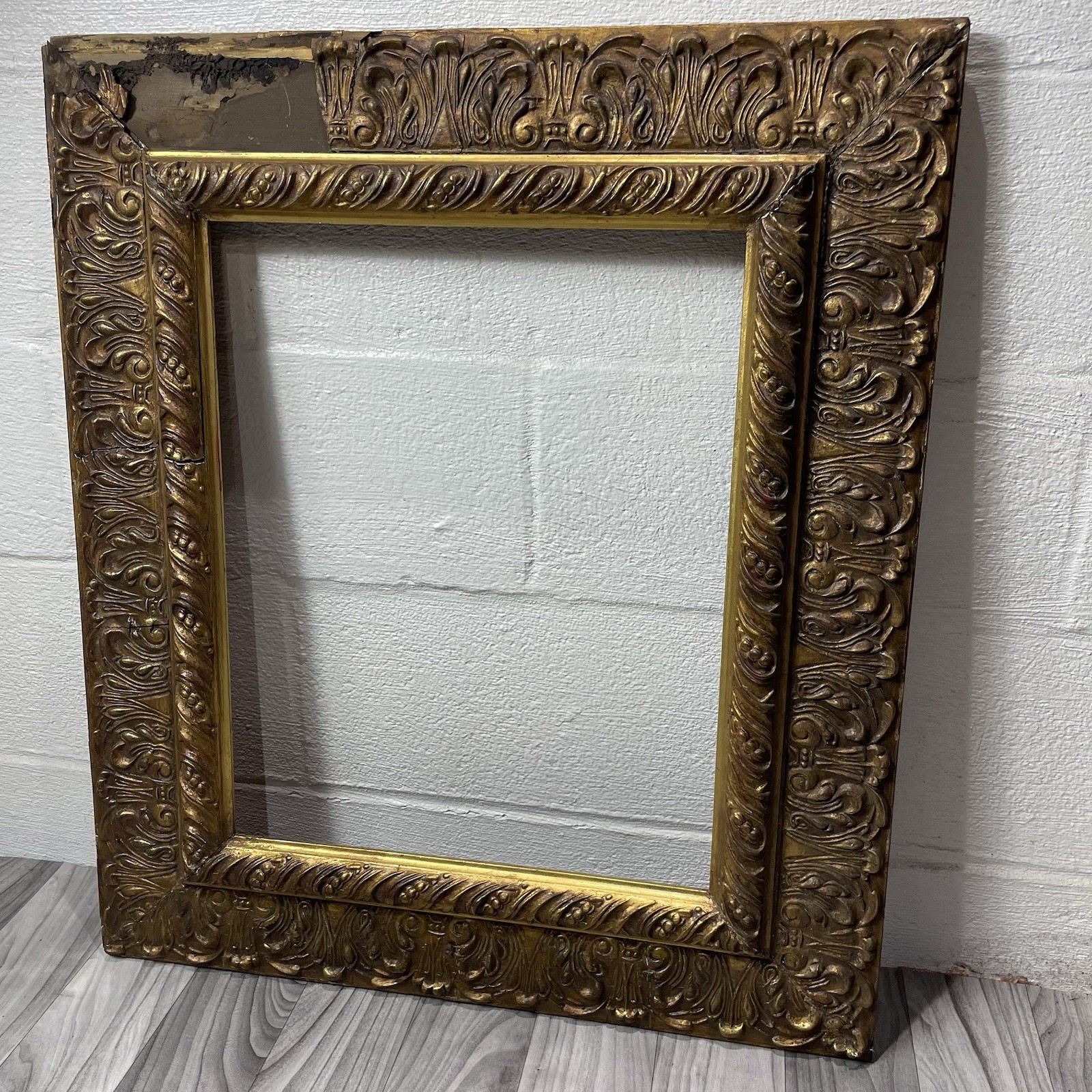 Antique Gold Gilded Wall Mirror Frame 30” x 26” Ornate Victorian Vintage Carved Antique Gold Gilded Wall Mirror Frame 30” x 26” Ornate Victorian Vintage Carved