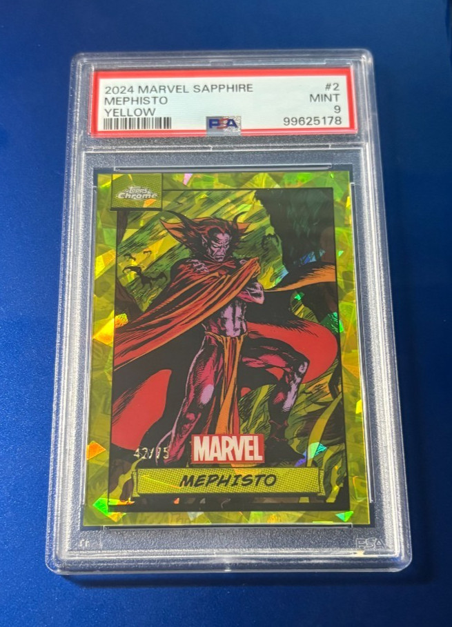 2024 Topps Chrome Marvel #2 Mephisto Doom Spider Iron YELLOW SAPPHIRE /75 PSA 9 2024 Topps Chrome Marvel #2 Mephisto Doom Spider Iron YELLOW SAPPHIRE /75 PSA 9