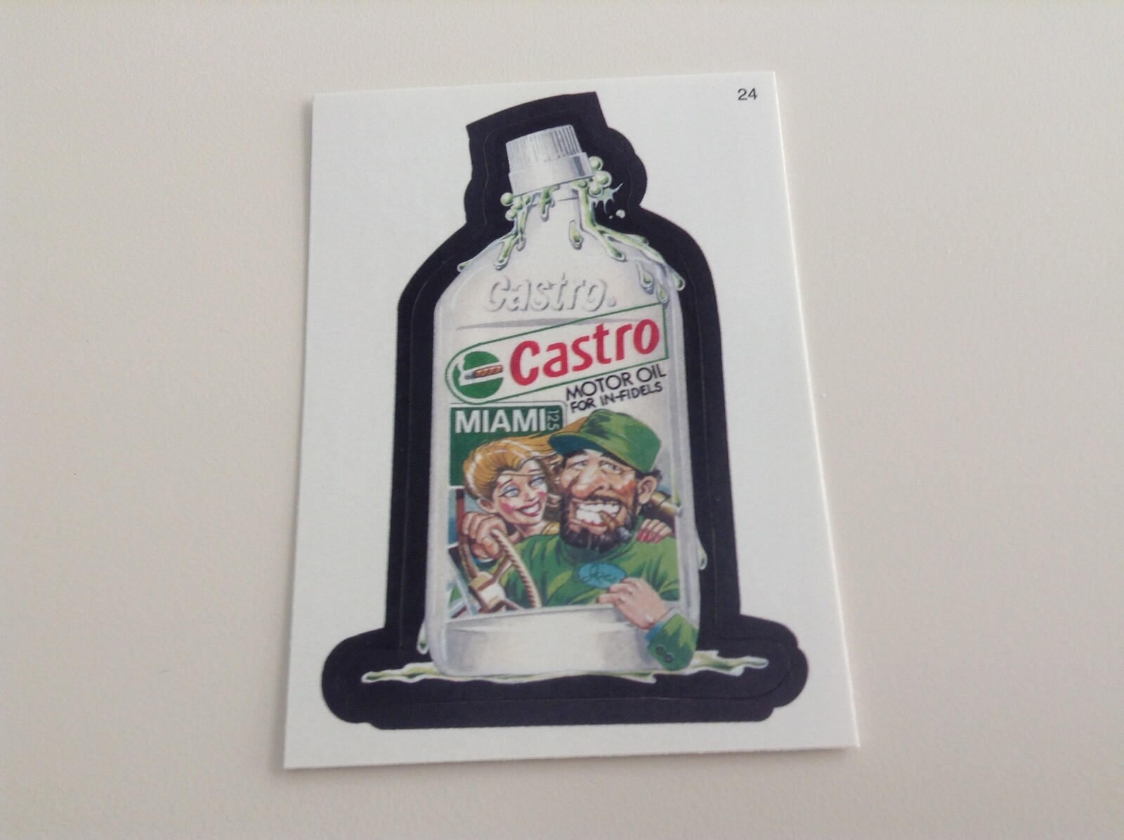 IN FIDEL CASTRO MOTOR OIL 2005 TOPPS WACKY PACKAGES CARD PARODY, #24 GOOGLE BACK IN FIDEL CASTRO MOTOR OIL 2005 TOPPS WACKY PACKAGES CARD PARODY, #24 GOOGLE BACK