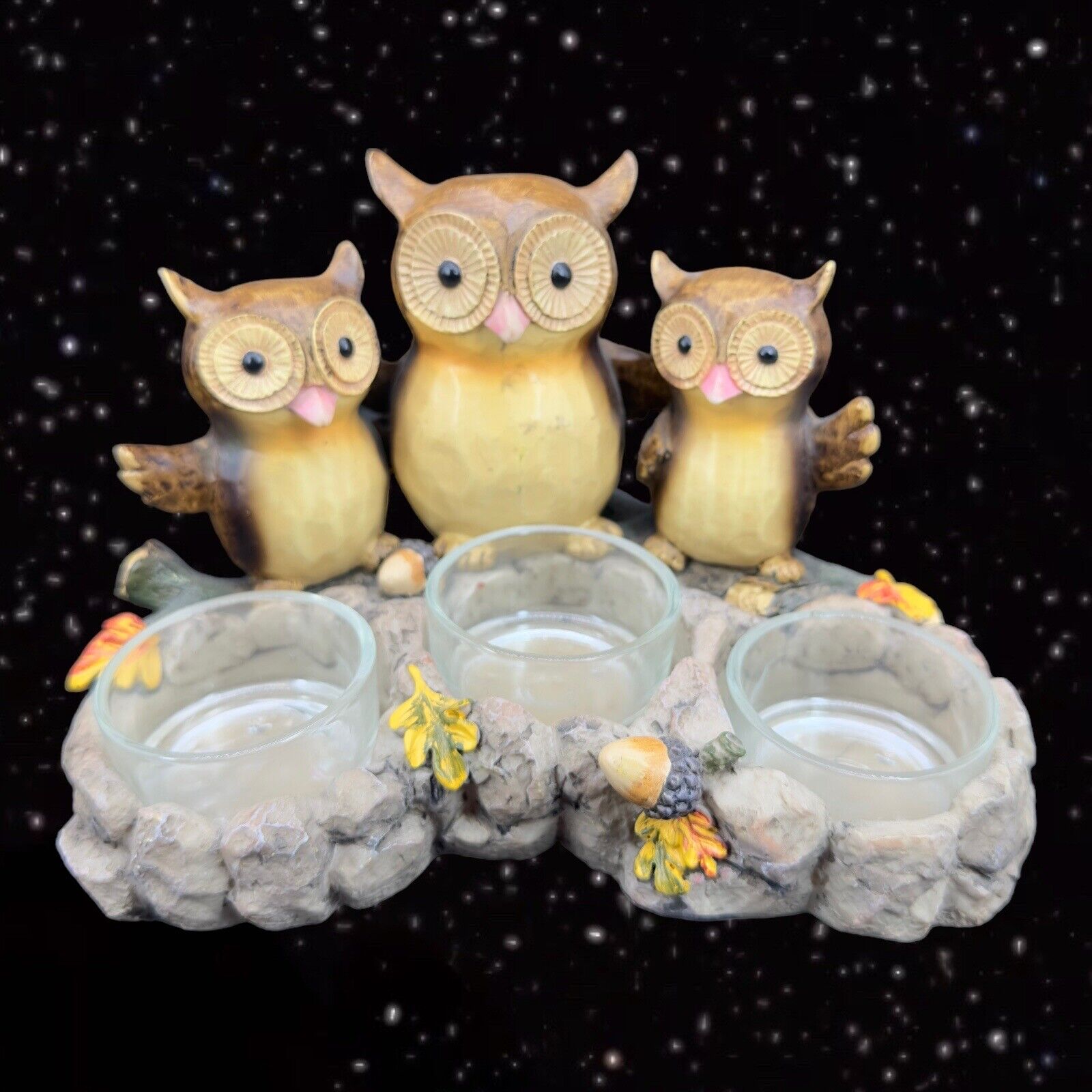 2012 Yankee Candle Triple Owl Mom Owlets Tealight Holder Candle Holder Resin