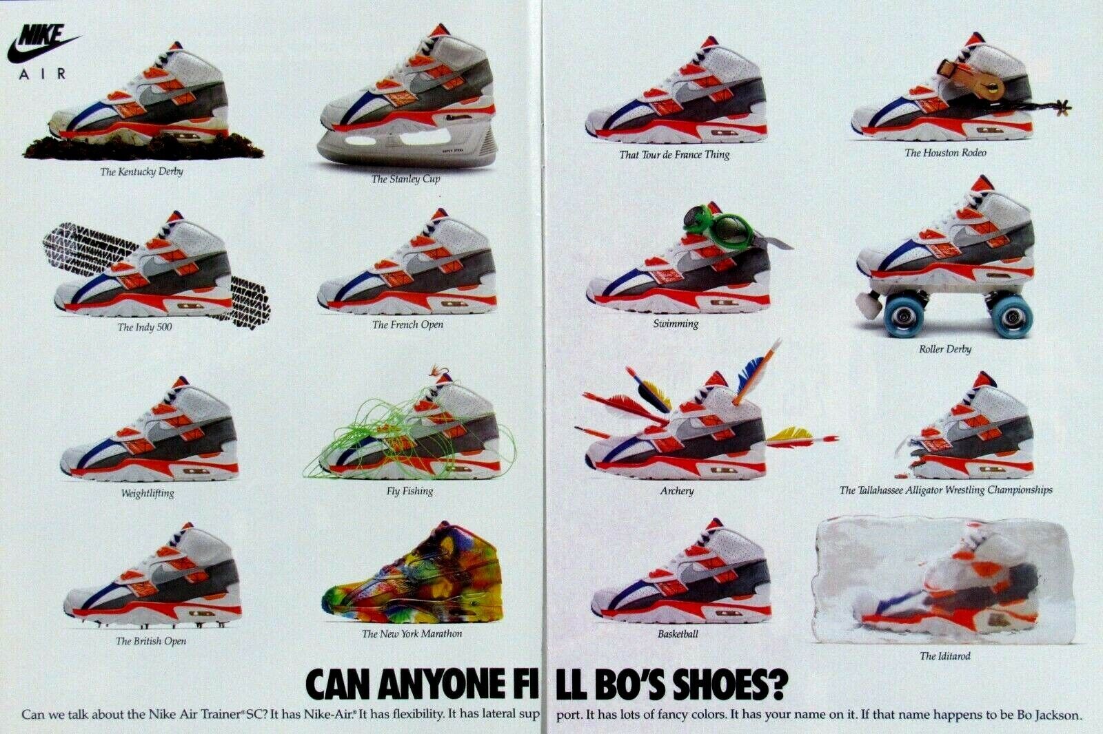 1989 Bo Jackson Nike Fill Bo's Shoes Vintage Original 2 Page Print Ad 8.5 x 11