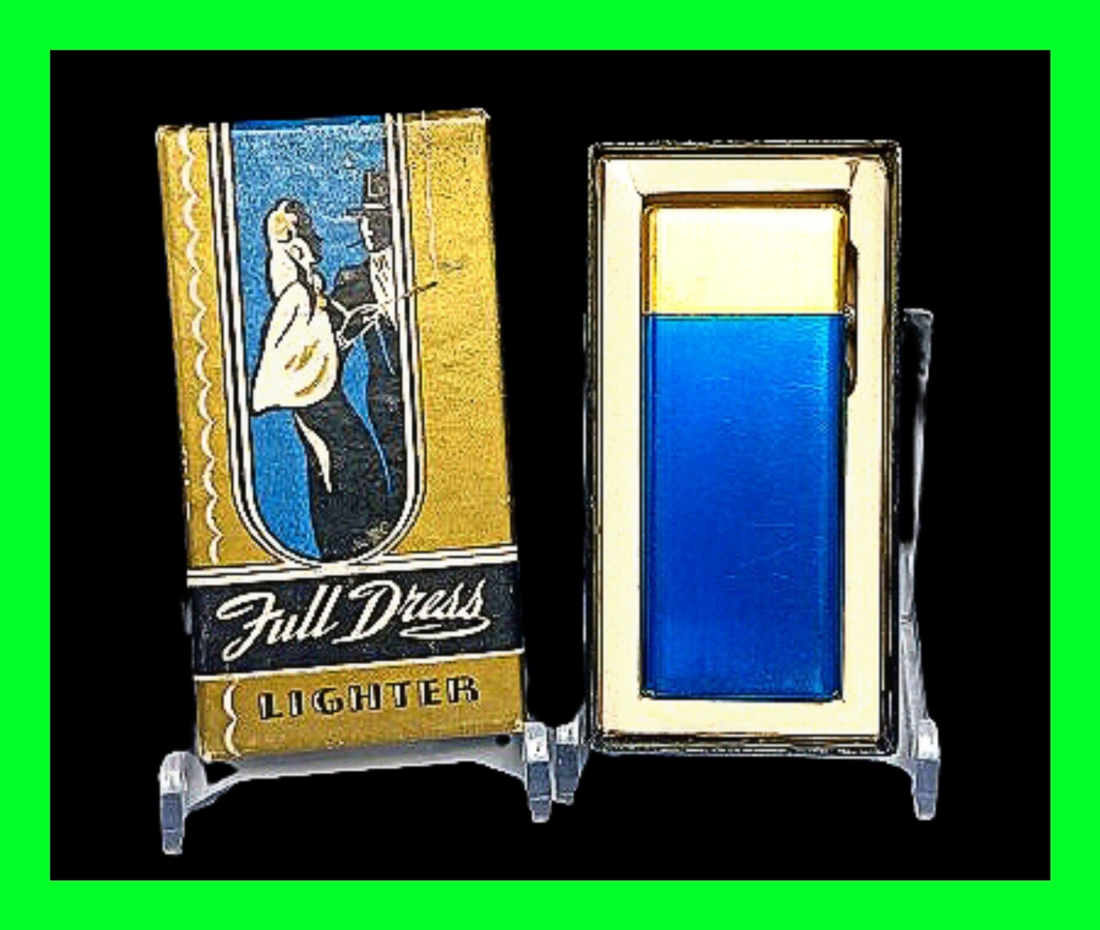 Unique Vintage Art Deco 1940's Full Dress 2-Tone Pocket Petrol Lighter With Box 