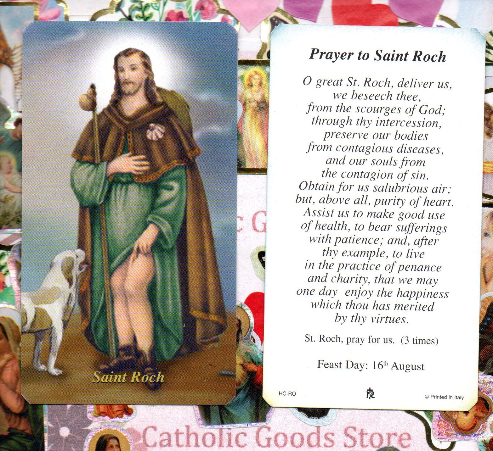 Saint Roch (Rocco) with Prayer to St. Roch  - Paperstock Holy Card RA