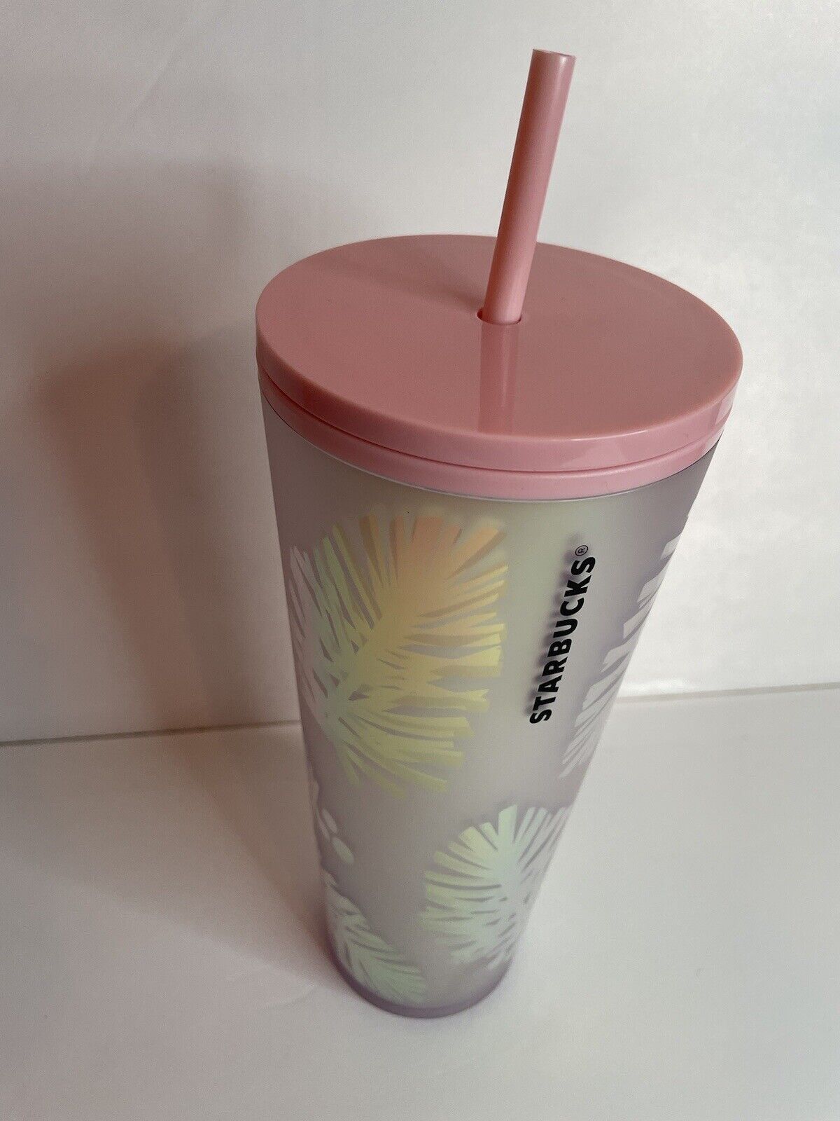 Starbucks Pink Iridescent Holiday 2019 Leaf Pine Cone Tumbler Soft Touch HTF NWT