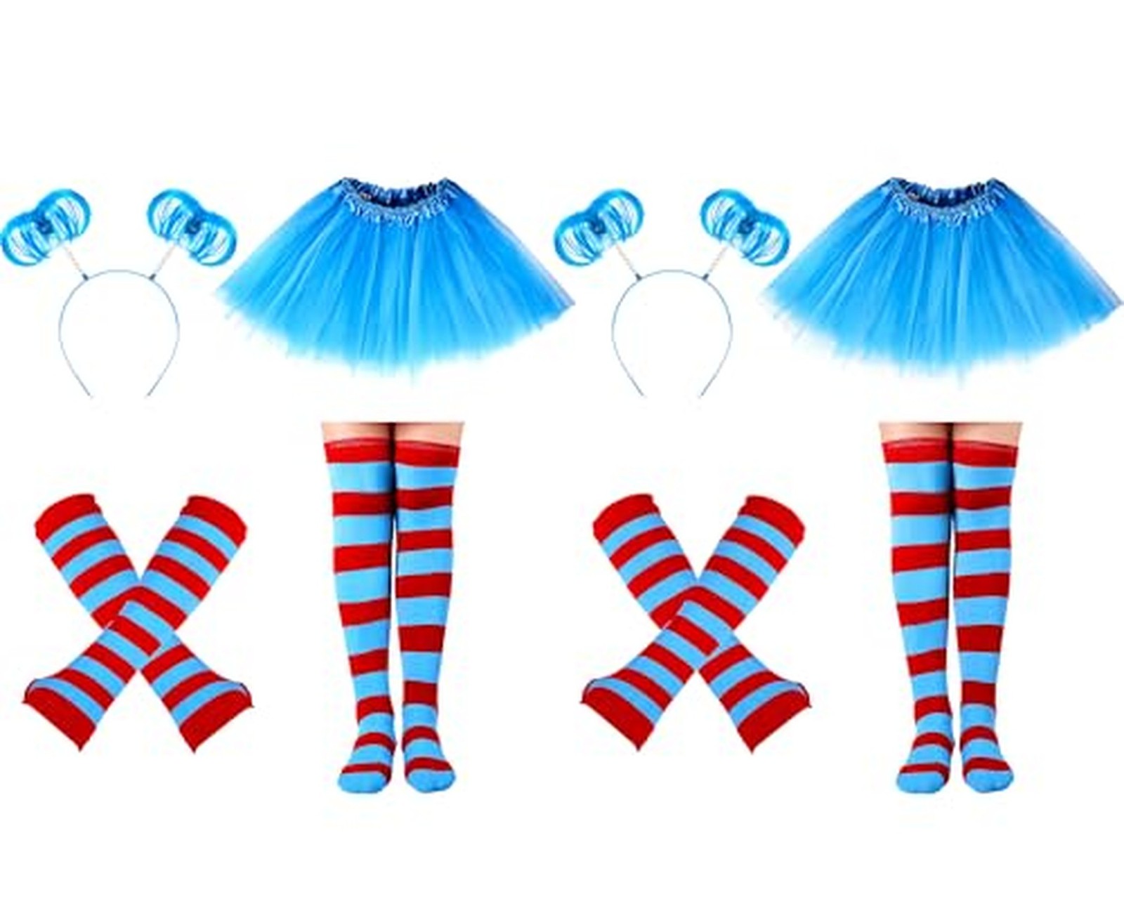 8 Pcs Women Blue Red Outfit Costume Small Lake Blue